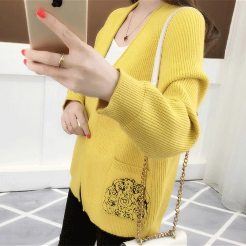 Новый осенний вязаный кардиган свитер Женское пальто свободный с длинным