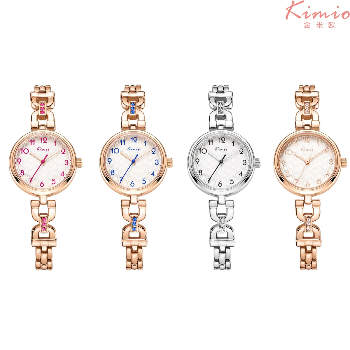 KIMIO красочные кварцевые с бриллиантами часы алый розовый золотой браслет Женское