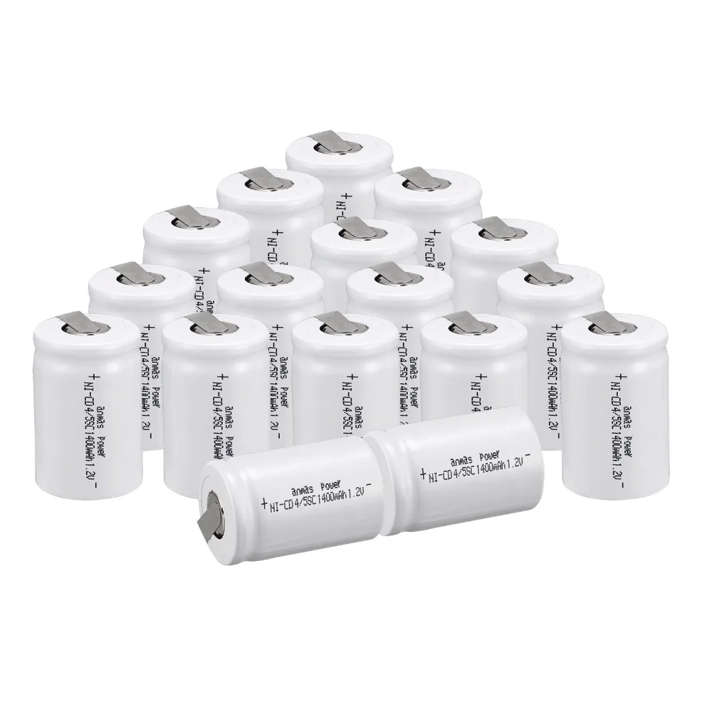 

Anmas power! 17 PCS Ni-Cd 4/5 SubC Sub C battery Rechargeable Battery 1.2V 1400mAh with Tab 3.3cm x 2.2cm-Tab white color