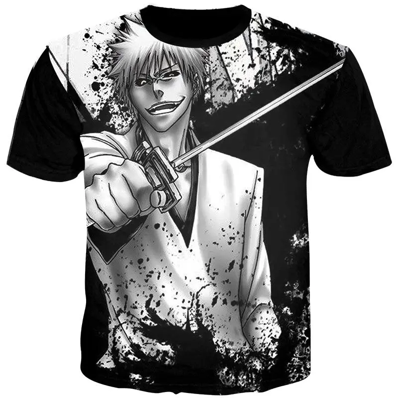 Летние футболки YFFUSHI с аниме мужские 3d принтом отбеливатель Ichigo черные топы