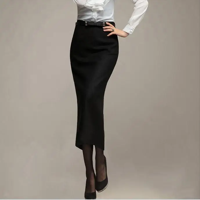 Женская шерстяная юбка карандаш осенне зимняя облегающая длинная с высокой