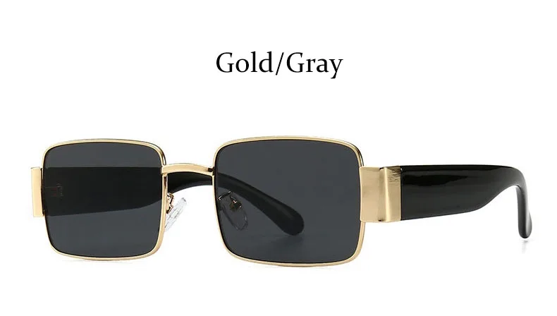 Gold Gray Роскошные Квадратные прозрачные солнцезащитные очки для женщин Ретро Красная прямоугольная металлическая оправа мужские очки черные тени женские - Цвет линз: Gold Gray