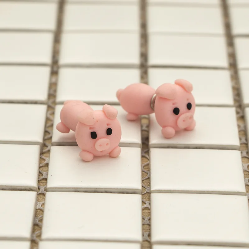 Популярные серьги в Европе и Америке из мягкой глины виде розовой свиньи Модные