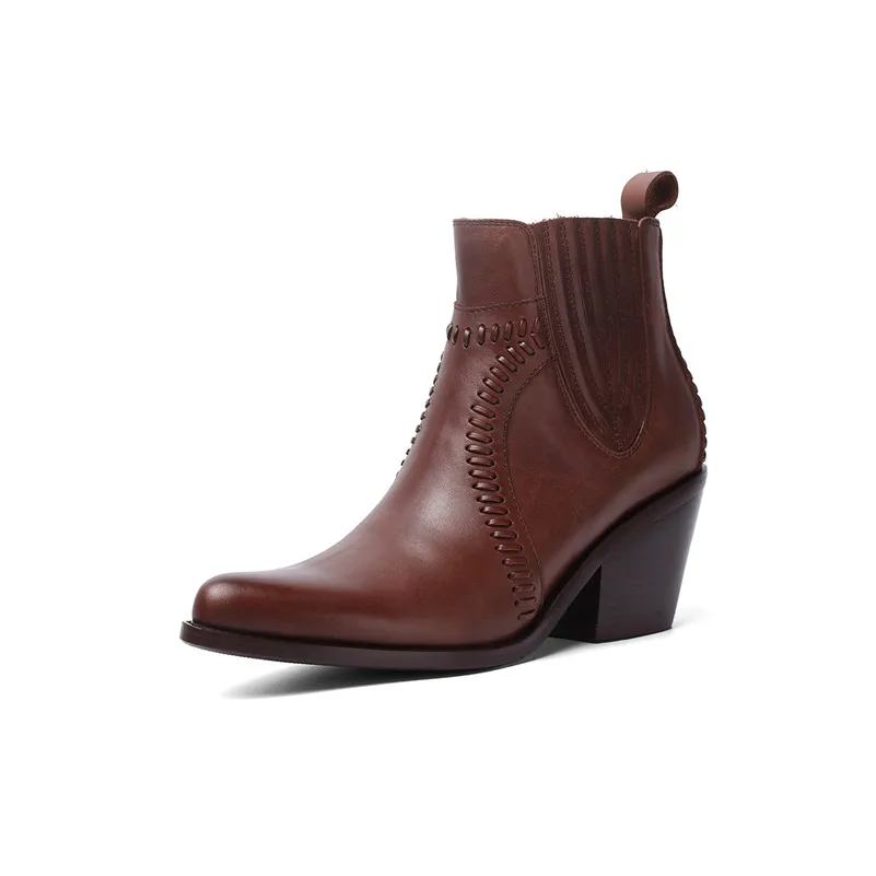 FEDONAS Women High Heels Ankle Boots Autumn Winter Genuine Leather Motorcycle Chelsea Boots Fashion Party Dancing Shoes Woman