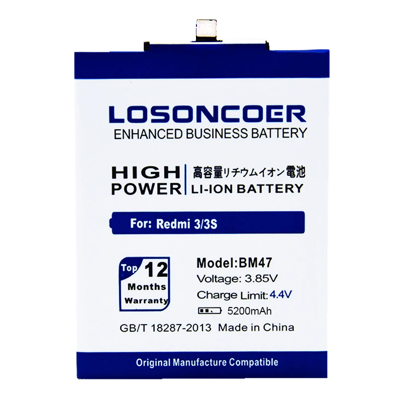 3 85 V losoncoer 5200 мА/ч BM47 Аккумуляторный сотовый телефон батареи для Xiaomi Redmi S 3X3 pro