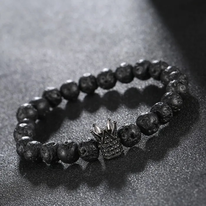 Micro Pave кубического циркония императорские браслеты с короной бренд для мужчин и женщин Шарм черный Лава Будда бусины браслет ювелирные изделия