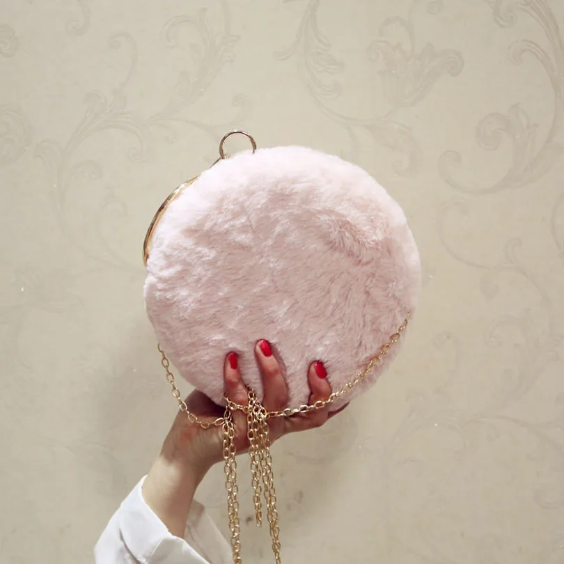 Pink Женская вечерняя сумочка, отделка из искусственного меха, велюровая, для свадьбы, круговой, дневной клатч, женский, розовый, черный, клатч, кошелек - Цвет: Pink
