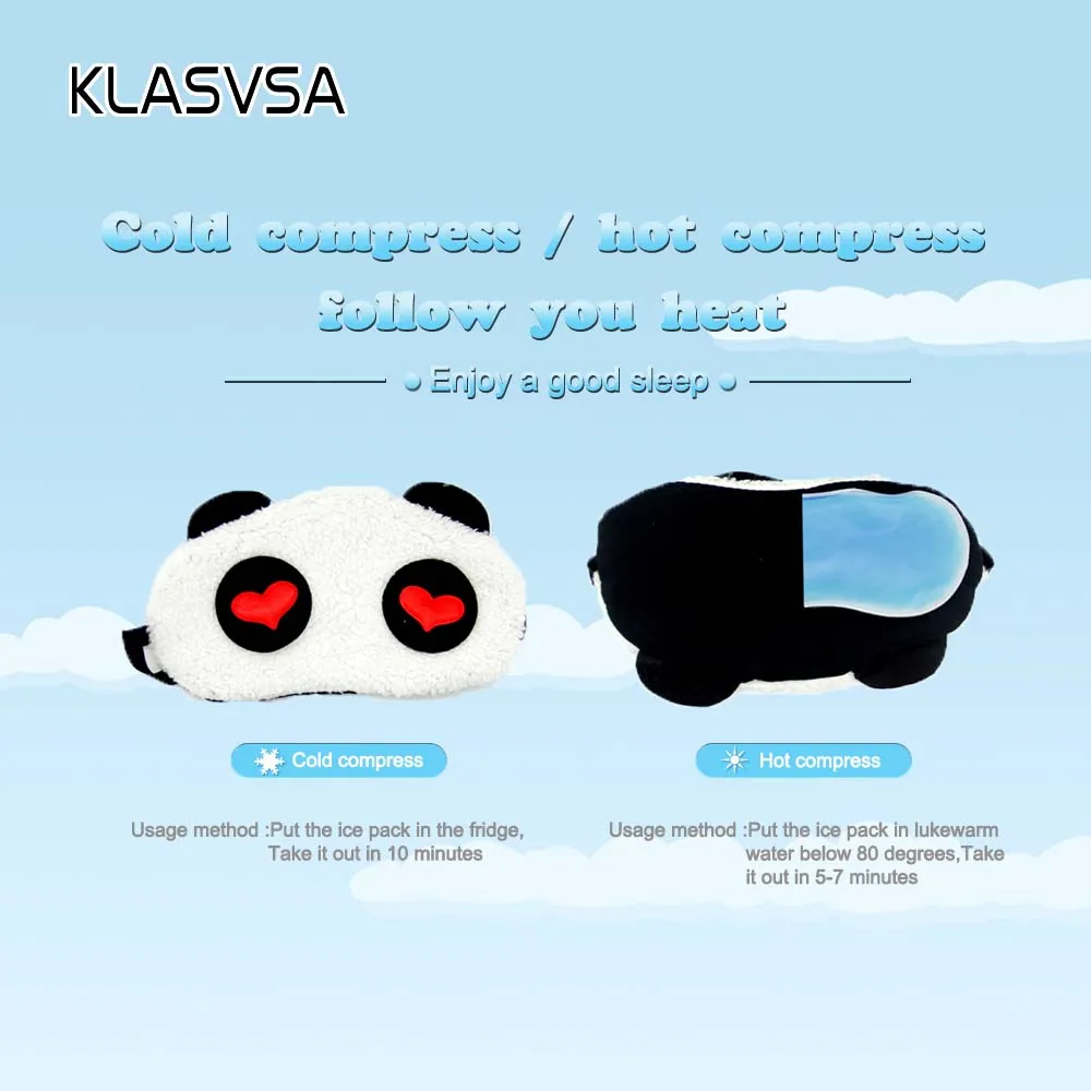 KLASVSA Расслабляющая охлаждающая или разогревающая маска для сна с пандой для глубокого сна, Шелковый гель, тени для красоты, повязка на глаза, маска для век