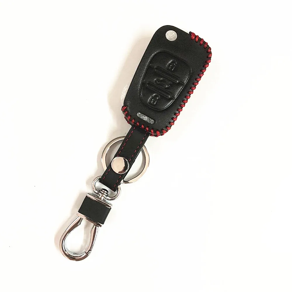 D Type Red thread Кожаный чехол для ключей брелок для hyundai ix35 iX45 ix20 iX25 i10 i20 i30 i40 HB20 Sonata Verna Solaris Elantra Accent - Название цвета: D Type Red thread