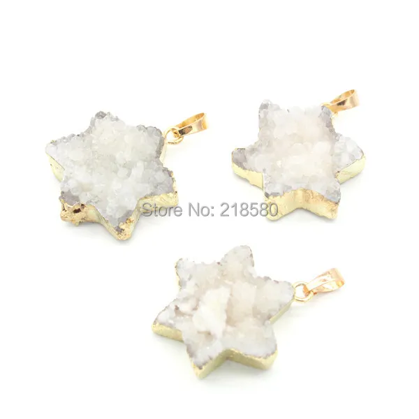 

P15042318 White Druzy Star Charm David Star Pendant with Gold Electroplated Edge