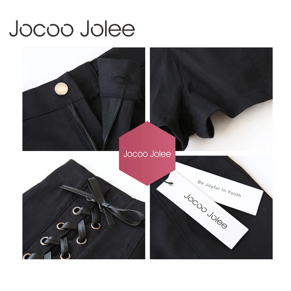 

Jocoo Jolee Sexy Summer Women Denim Shorts 2018 New Black High Waist Ripped Short Jeans Femmen Back Lace Up Bandage Shorts New