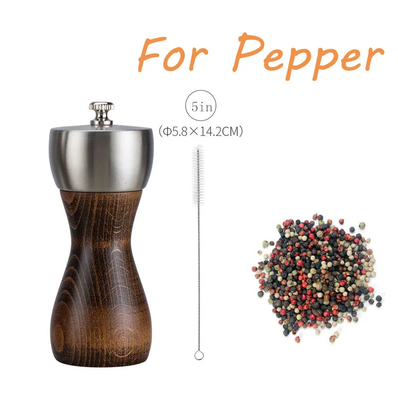 5 inches for pepper TPUSNOK Премиум бук мельница для перца соль и перцемолки кухня морская соль черный перец помол специй инструменты TPA20 - Цвет: 5 inches for pepper
