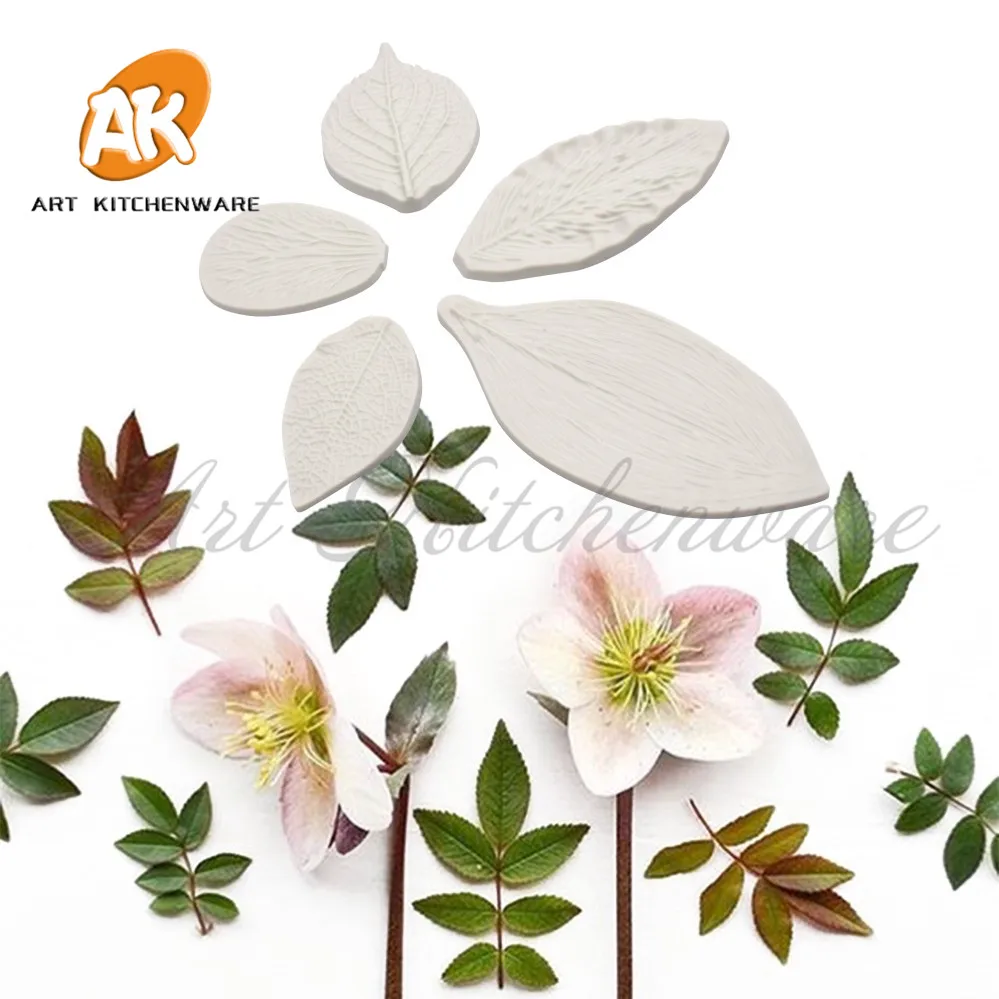 5 шт. широкий лист Veiner Impression Flower плесень силиконовая форма для украшения торта