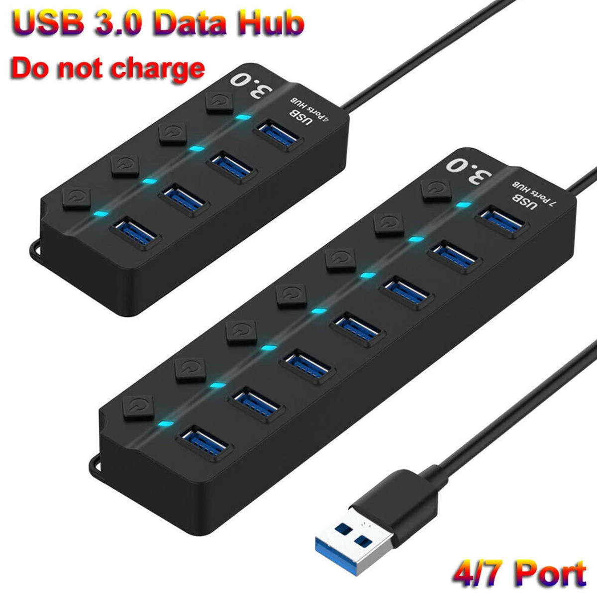 7-Port USB 3.0 Hub Splitter Compact 5Gbps High Speed On/Off Switches Power Adapter for PC Laptop |