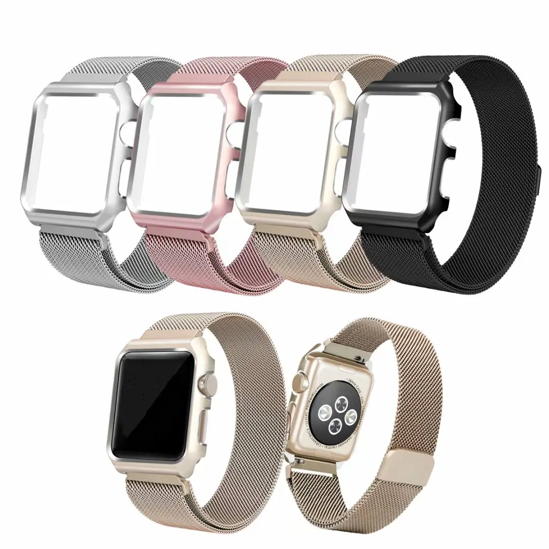 Миланский Браслет ремешок+ Защитный чехол для apple watch 4 44/40 мм для женщин/мужские часы, аксессуары для наручных часов iwatch серии, версия 1, 2, 3, ремешок 42/38 мм