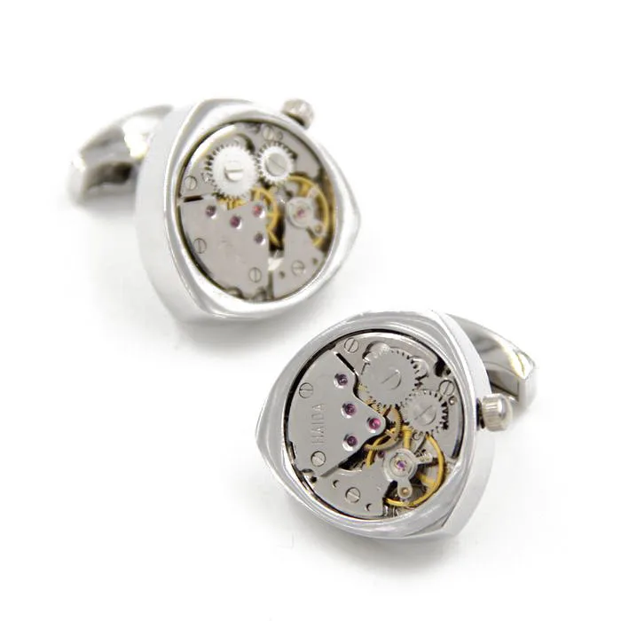 Functional Mechanical Cufflinks Silver triangle watch movement stripes cufflinks for men Best Wedding Gift birthday For Him | Украшения и