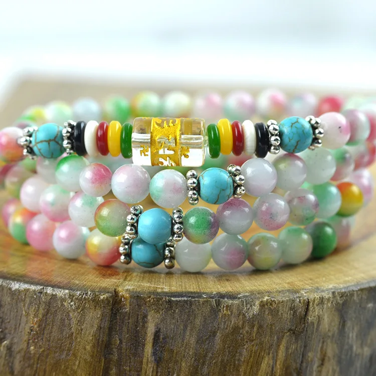 Новая мода 6 мм красочный камень тибетский буддийский молитвенный бусины 108