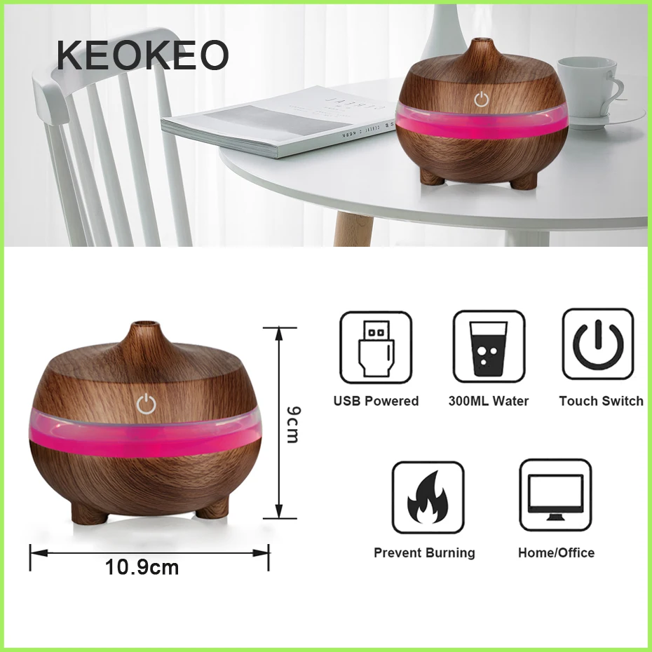 KEOKEO 300 мл увлажнитель воздуха USB Арома эфирный масляный диффузор ароматерапия
