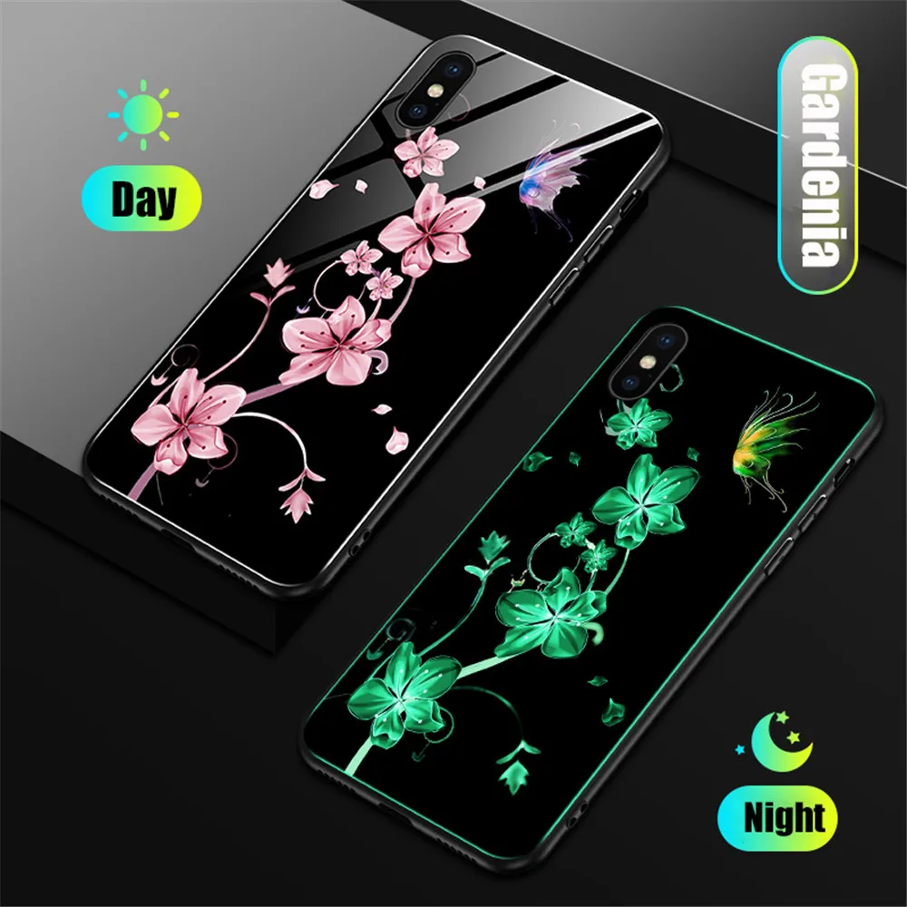 Светящийся чехол из закаленного стекла для iPhone X XS MAX XR силиконовый чехол для телефона для iPhone 7 8 Plus чехол s для iPhone 6 S 6 S Чехол