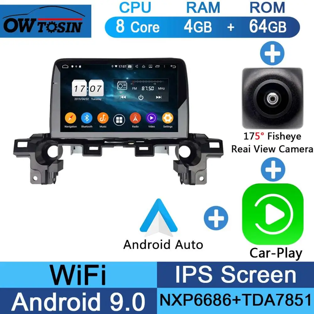 Fisheye Carplay n A " ips Android 9,0 Восьмиядерный 4 Гб ОЗУ+ 64 Гб ПЗУ автомобильный DVD радио gps для Mazda ATENZA CX-5 CX5- DSP CarPlay Parrot BT стерео - Цвет: Fisheye Carplay n A