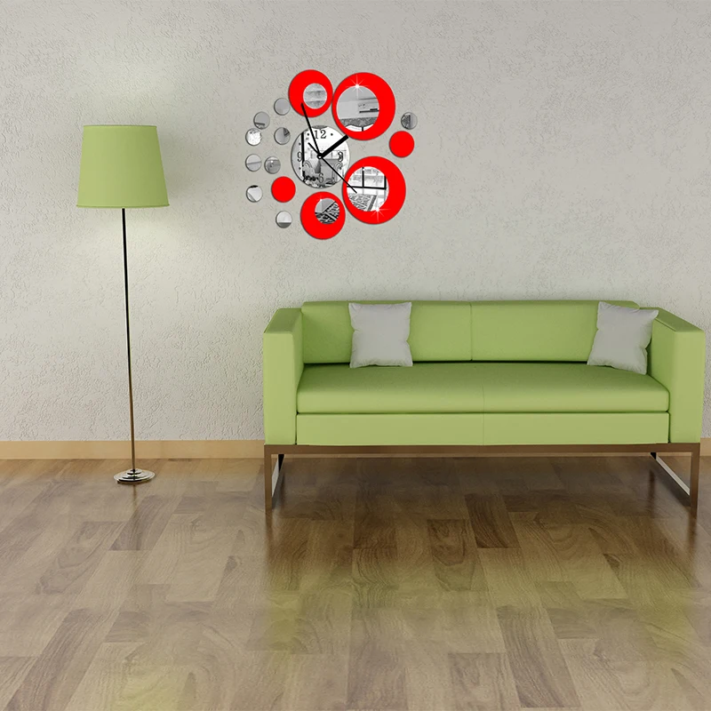 Новые 3d diy зеркальные настенные часы европейский домашний декор цифровые серебристые и красные часы Современные часы для гостиной