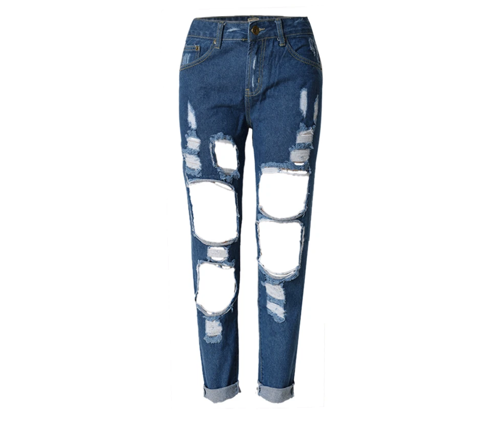 Dark blue Новые Нерегулярные рваные джинсы для женщин смягчающие джинсы-карандаш с высокой талией обычные джинсы женские брюки джинсы для мам - Цвет: Dark blue