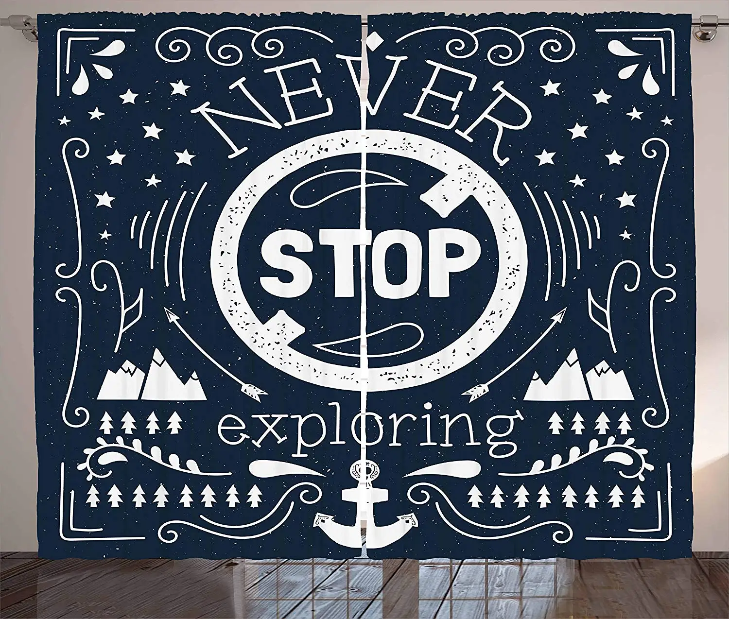 Цитата шторы якорь и звезда силуэт с никогда не останавливаться изучения лозунг