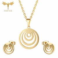 fgifter gold color stainless steel jewelry set high quality round pendant earrings sets for women girls
