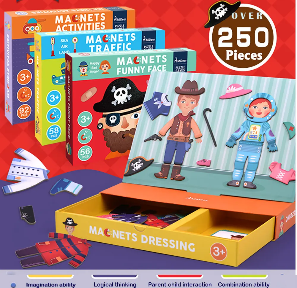 Магнитный пазл, игрушки для детей, развивающие игрушки, разные темы, игровой набор, забавные многоразовые наклейки для детей, художественный проект, подарок