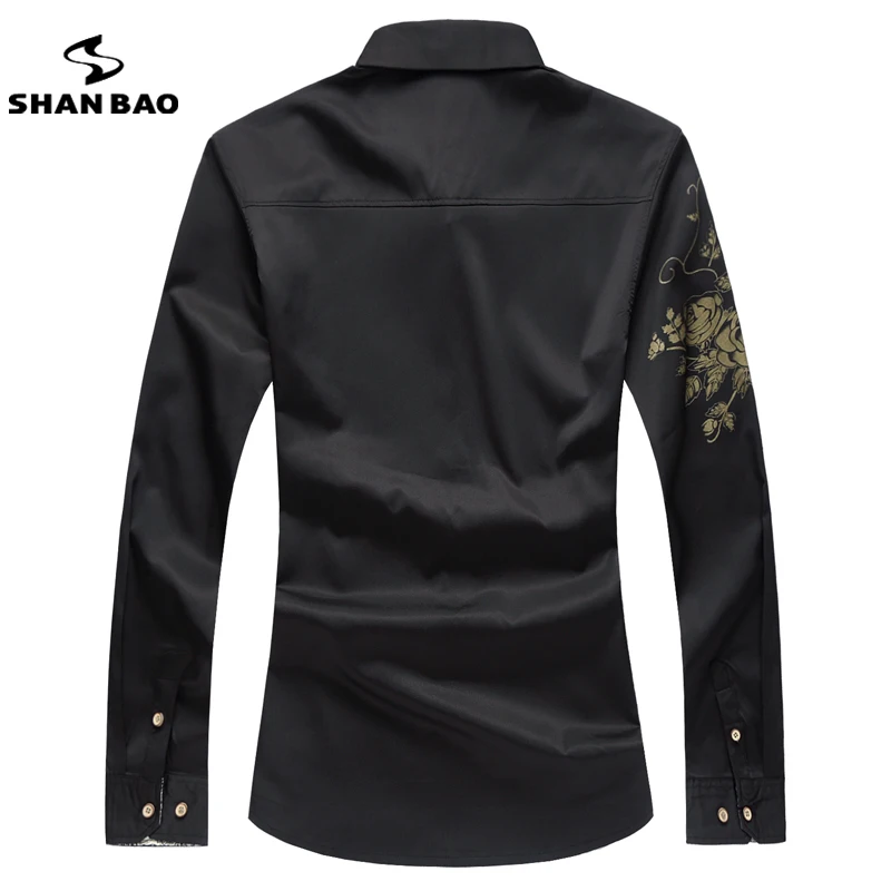 

SHAN BAO brand men's casual long-sleeved shirt Chinese style flowers 2020 autumn new large size cotton shirt white black red