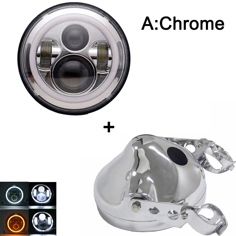 40W Chrome 1set A 7 дюймов светодиодные фары мотоцикла 40 Вт/60 Вт/80 Вт/90 Вт и 7 дюймов корпус корпуса фары кронштейны для Harley Yamaha Honda Suzuki Moto - Цвет: 40W Chrome 1set A