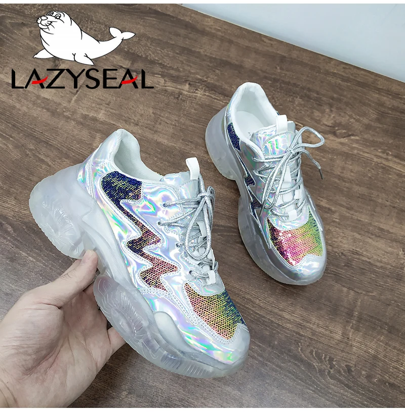LazySeal/; обувь; женские ботинки; весенняя обувь на шнуровке с прозрачной подошвой; женская обувь на платформе с аппликацией; сетчатые кроссовки для студентов