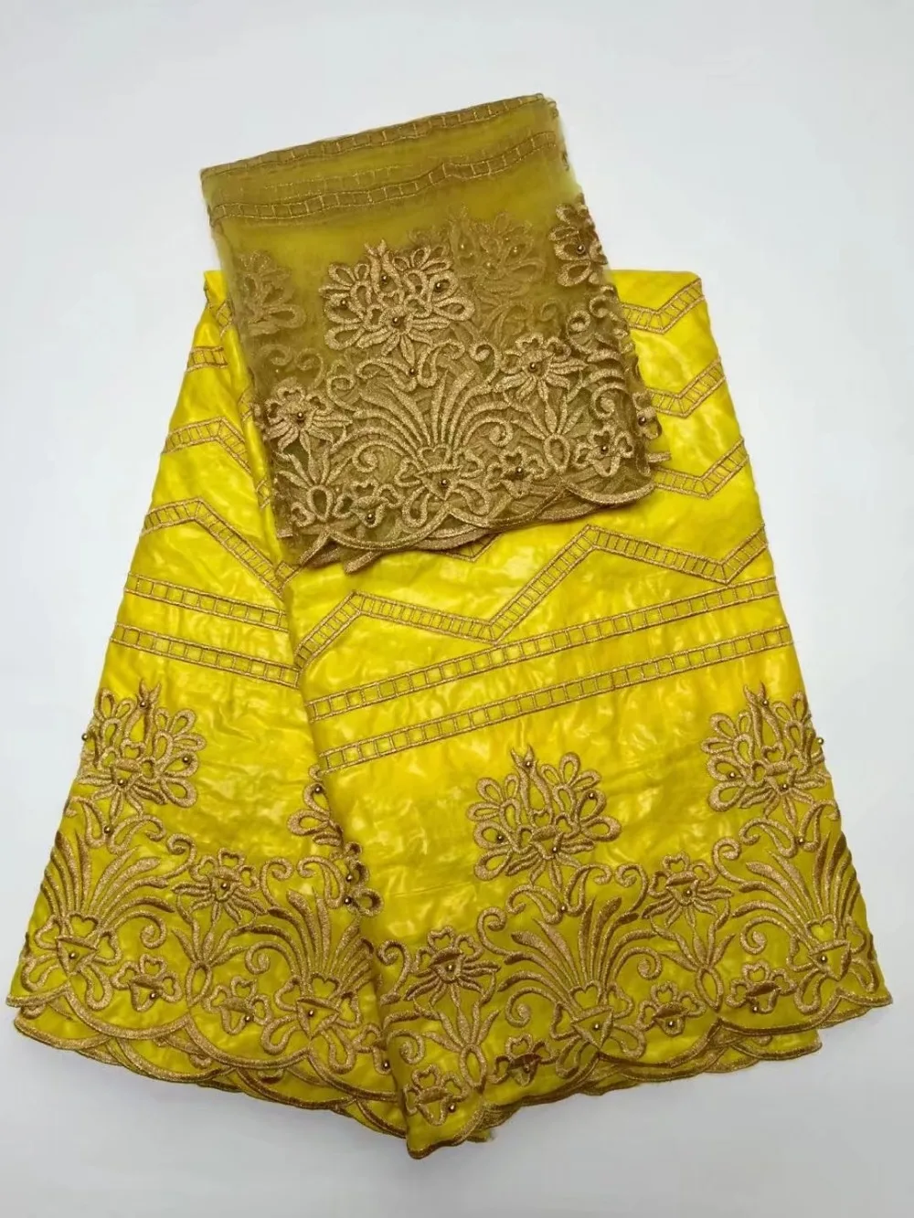 

Blesing Embroidery bazin riche fabrics beaded Brocade Fabric in blue african bazin with 2yards lace for african clothing