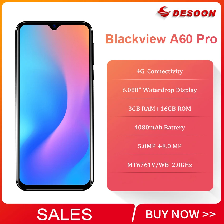 Blackview A60 Pro 6 088 &quot4 ядра Android 9 0 4G мобильный телефон 3 ГБ + 16 Гб за счет сканера