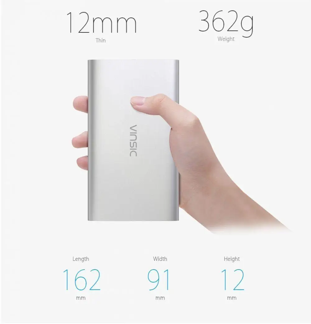 Vinsic Alien P11 ультра тонкий 12000 мАч банк питания 5 В 2.4A двойной USB внешний аккумулятор зарядное устройство для i Phone X 8 8 Plus