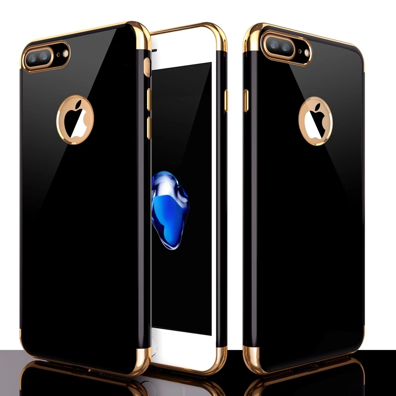 For iPhone 6S Case Roybens Luxury Jet Black 7 Plus 6 Soft TPU Bling Mirror Silicone Logo Hole Back Cover Capa |