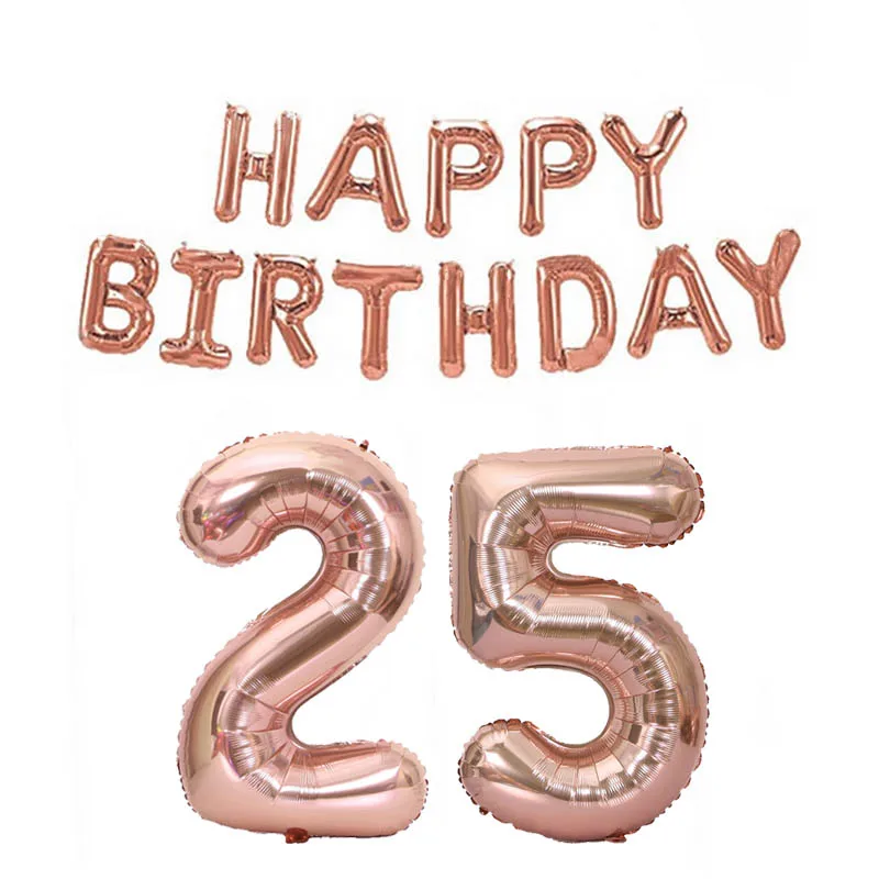 HB 25 15pcs/set 32inch Happy 18 30 50 Birthday Foil Number Balloons 16inch Alphabet Letters Balloon Rose Gold Birthday Party Decoratio - Цвет: HB 25