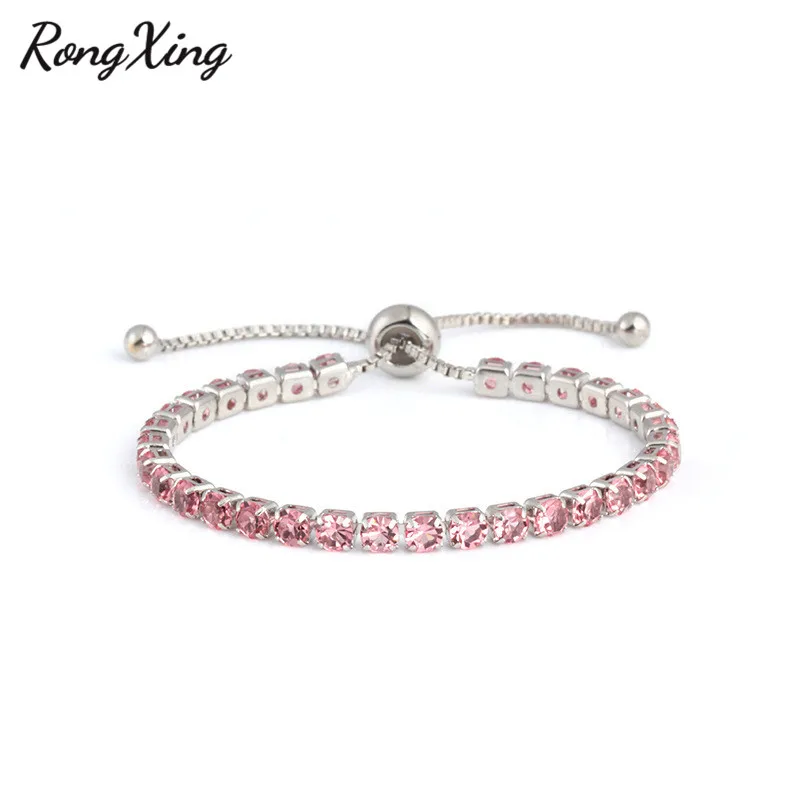 Silver Pink RongXing Фиолетовый/Красный Кристалл кубического циркония браслеты с подвесками для женщин Ретро розовое золото/серебро Стразы браслет свадебные украшения - Окраска металла: Silver Pink