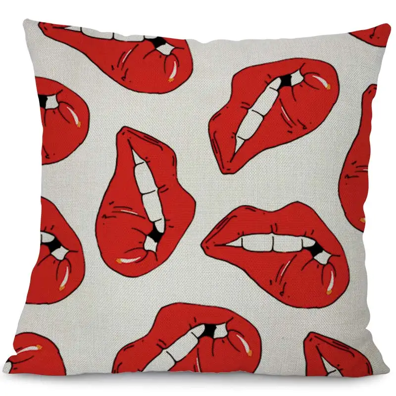 Чехол для подушки из хлопка и льна Miracille сексуальный чехол с красными губами