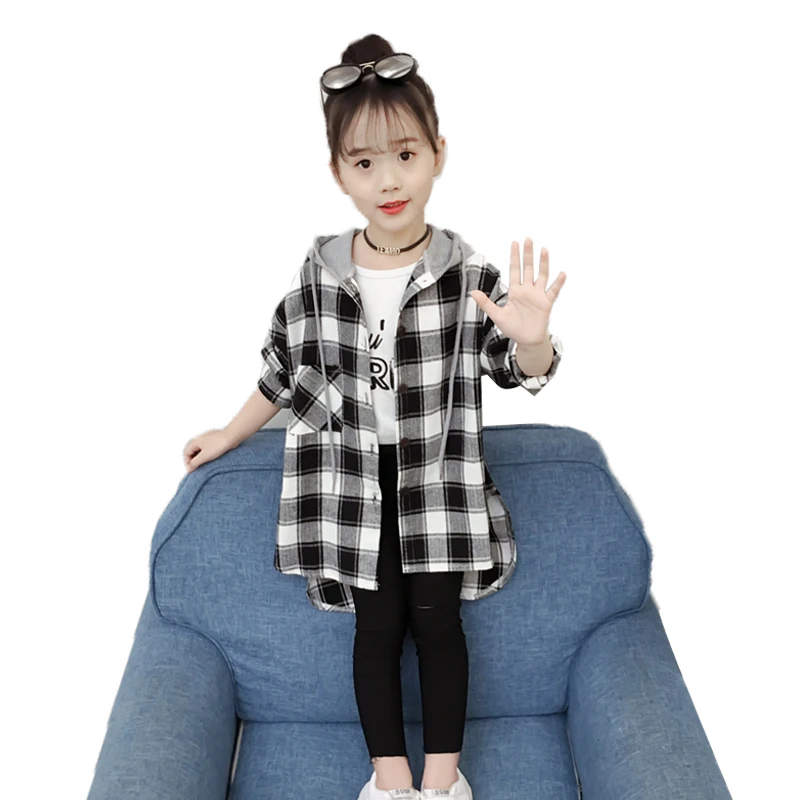 

Длинная Куртка для девочек от 4 до 13 лет, рост 100 до 160 см, клетчатое пальто с капюшоном и изогнутым подолом, индивидуальная одежда, хит продаж, ...