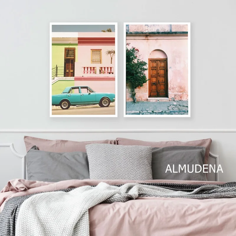 Тропический розовый автомобиль скандинавские плакаты и принты богемная дверь