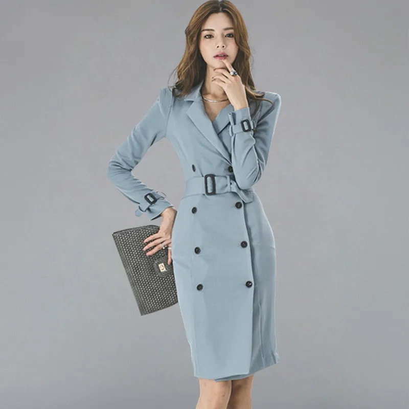 Женское двубортное платье-карандаш с поясом элегантное облегающее платье на