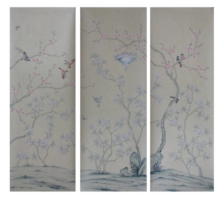 Современные шелковые обои с ручной росписью цветы пиона птицами ручная роспись