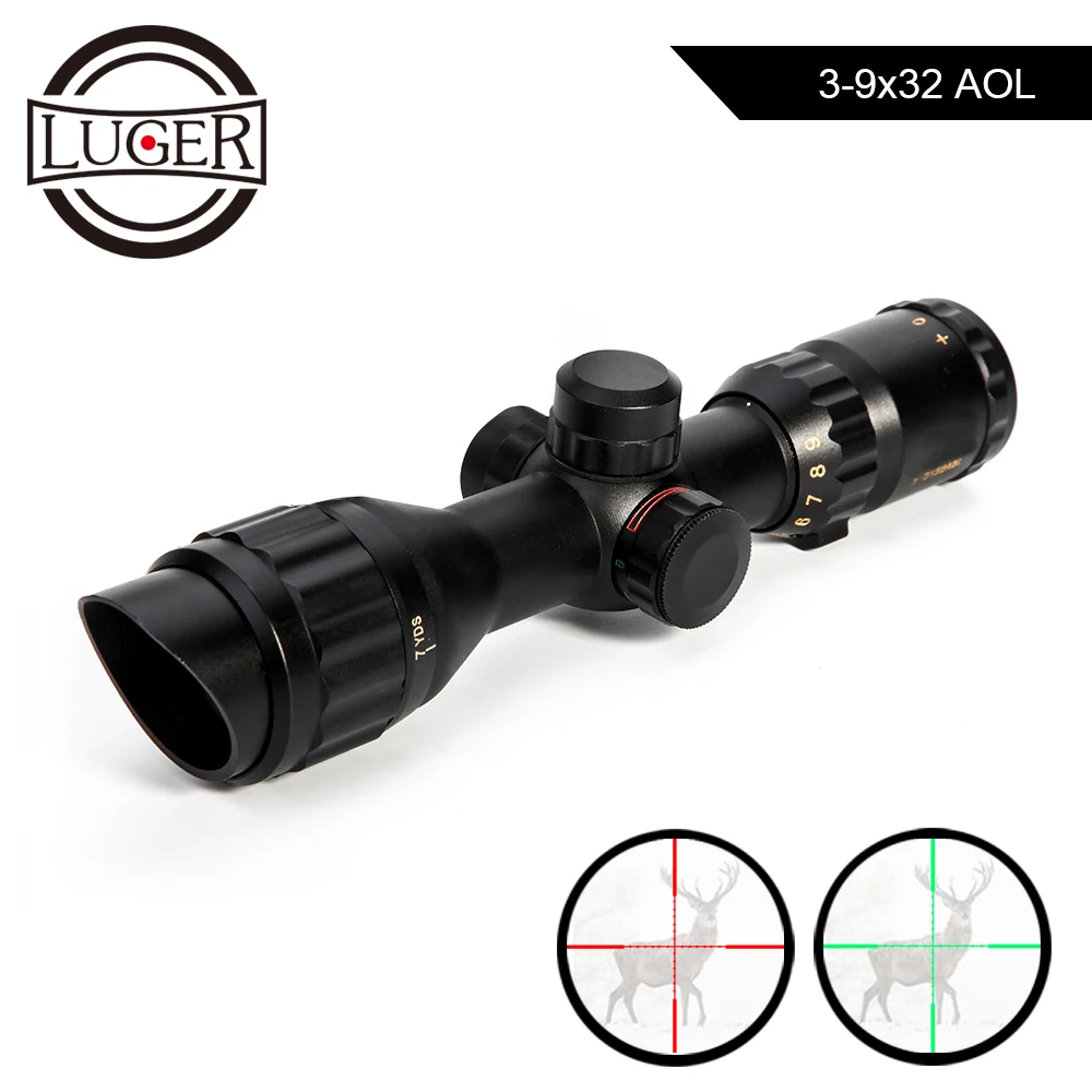 LUGER 3-9x32 AOL охотничья оптика Riflescope красный зеленый Mil точка с подсветкой сетка угловой интегральный Зонт тактический прицел для пистолета