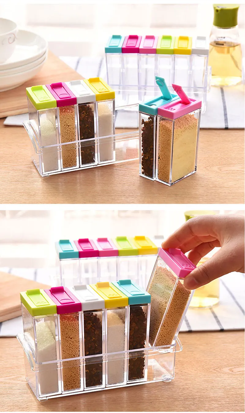 Кухня банка для специй с приправами Кухня стойка для хранения специй банки прозрачный соль и перец коробка для порошка тмина инструмент 6 шт./компл
