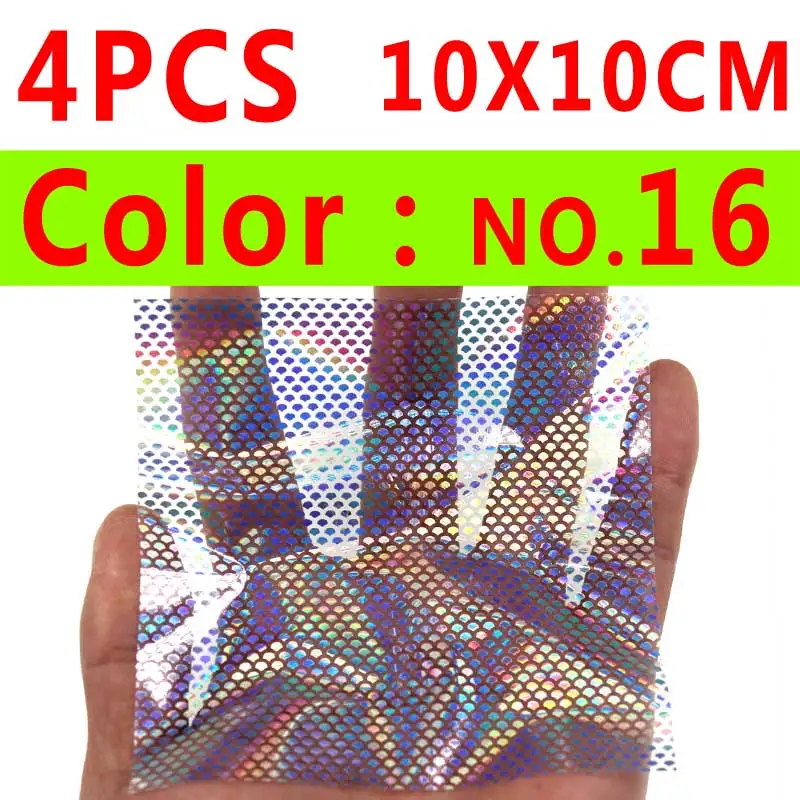 4pcs color 16 Wifreo 6/4 шт. Голографическая клейкая пленка Flash ленты отражательная Призма Рыбалка наклейка для приманки 10*10/20 см Искусственный рыбьей чешуи кожи - Цвет: 4pcs color 16
