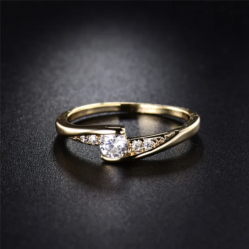 Женское кольцо с фианитом GULICX Золотое круглое белым кристаллом R008|engagement ring|fashion