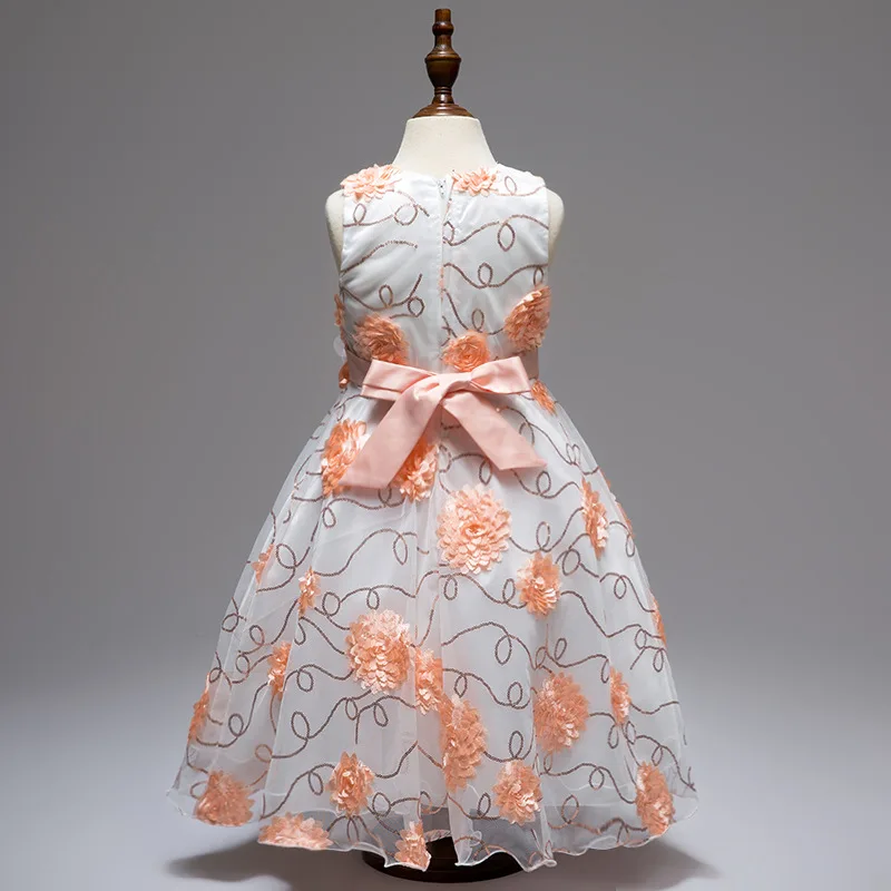 От 4 до 12 лет Новое высококачественное платье с цветочной вышивкой для девочек