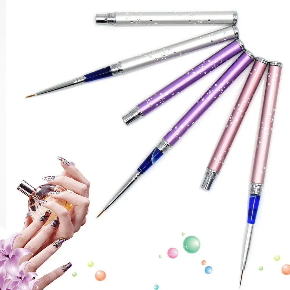 

1Pcs Eval Professional Nail Art Liner Brush UV Gel Kolinsky Sable Hair Metal Diamond Acrylic Handle 3 Colors