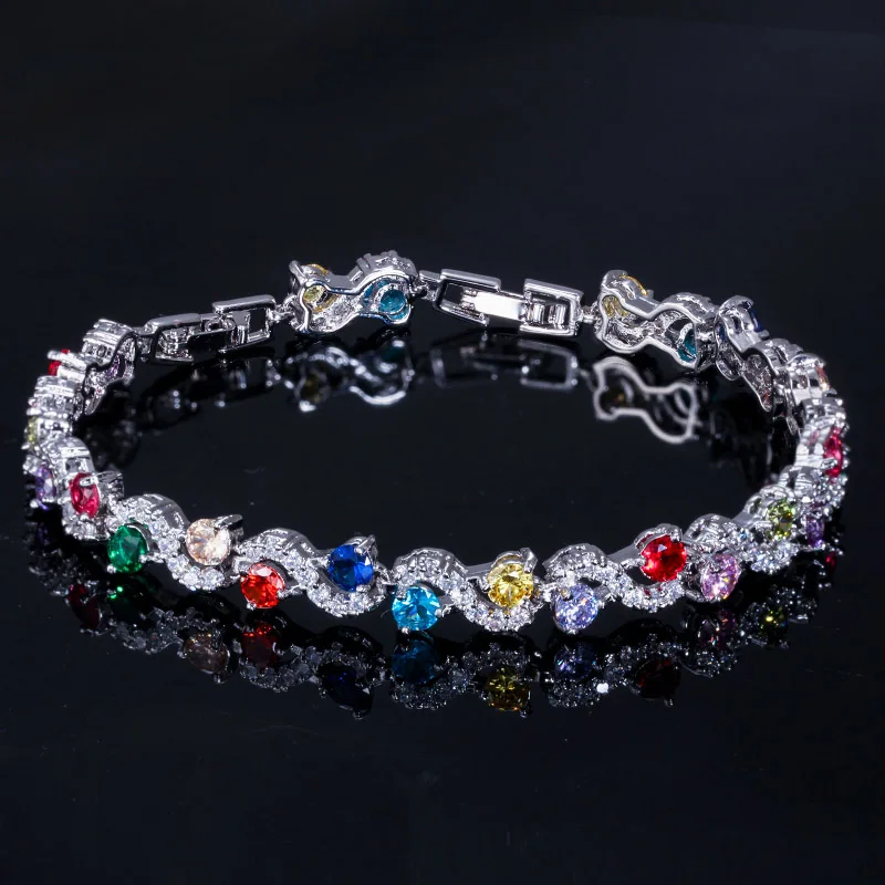 Silver Multicolor CWWZircons Модный Дизайнерский Браслет Золотого Цвета с Белым Кубическим Цирконием и Темно-синим Кристаллом для Женщин Украшение в подарок CB193 - Окраска металла: Silver Multicolor